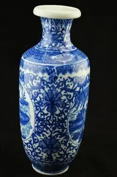 Kinijos antikos Tapybos/Mėlyna ir balta porcelianinė vaza Qianlong Nuotrauka 2