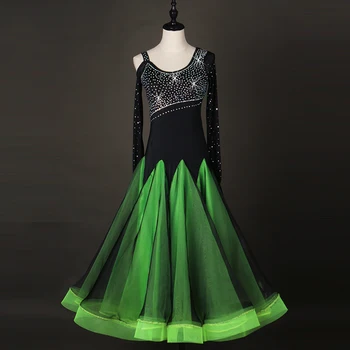 žalia sportinių šokių suknelė pakraštyje standartinių šokių suknelė vienos valsas šokių suknelė dėvėti kalnų krištolas šokio kostiumai