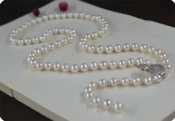 karšto parduoti Elegantiškas 9 -10 mm gėlavandenių perlų balta megztinis grandinės Keturių Lapų Dobilų užsegimas ilgai bižuterijos karoliai