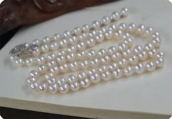 karšto parduoti Elegantiškas 9 -10 mm gėlavandenių perlų balta megztinis grandinės Keturių Lapų Dobilų užsegimas ilgai bižuterijos karoliai Nuotrauka 2