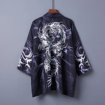 #5025 Stiliaus Kinijos Drakonas Spausdinti Kimono Švarkas Cardigaon Harajuku Streetwear Kailis Homme Plonas Laisvas Nuo Saulės Striukė Vyrams Vasaros