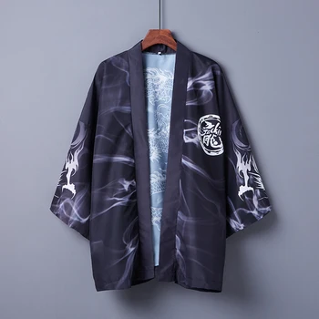 #5025 Stiliaus Kinijos Drakonas Spausdinti Kimono Švarkas Cardigaon Harajuku Streetwear Kailis Homme Plonas Laisvas Nuo Saulės Striukė Vyrams Vasaros Nuotrauka 2