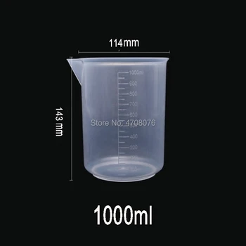 PP Lab stiklinę, aišku, plokščiadugnės su skale ženklas Plastiko lab matavimo puodelis mokslinio eksperimento 1000ml 1pc/pak