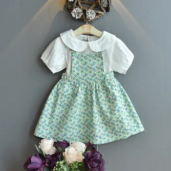 2-6 Metų Aukštos Kokybės Vasarą Mergina Dress 2021 M. Naujas Gėlių Medvilnės Kietas Puoštas Ruched Vaikas Vaikų Drabužių Mergaitė Princesė