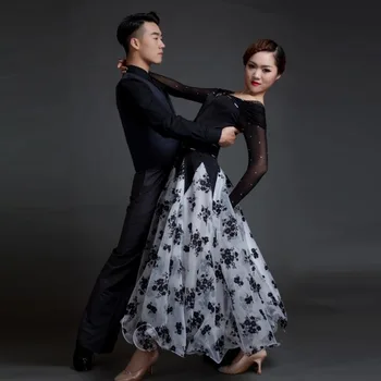 2018 m. naujas didelis sūpynės elegantiškas, modernaus šokio kostiumai moterų gėlių sujungimas valsas/tango/quickstep/sportinių šokių konkurse Nuotrauka 2