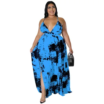 Vasaros Seksualus Afrikos Moterų Berankovis Spausdinimo Poliesteris Spageti Dirželis Ilga Suknelė 2022 Afrikos Rūbeliai Maxi Suknelė