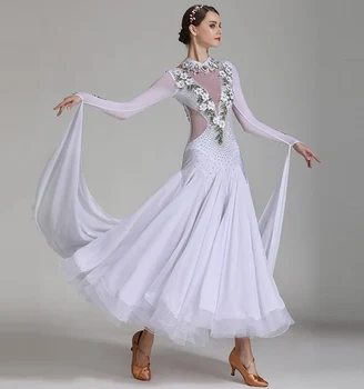 Baltoji Salė Konkurenciją Šokių Suknelės Moterims 2023 Naujas Ilgomis Rankovėmis Valsas Šokis Sijonas Standartinių Sportinių Šokių Suknelė Suaugusiųjų