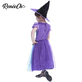 Reneecho Violetinė Magija Ragana Kostiumas Mergaitėms Helovinas Kostiumai Vaikams, Karnavaliniai Šalies Fancy Dress Ragana Skrybėlę Vaikas Princesė Cosplay Nuotrauka 2