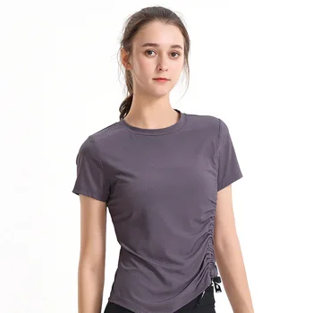 Vasaros jogos drabužių moterų atsitiktinis lieknėjimo jogos trumparankoviai greitai-džiovinimo didmeninė T-shirts gray22 Nuotrauka 2