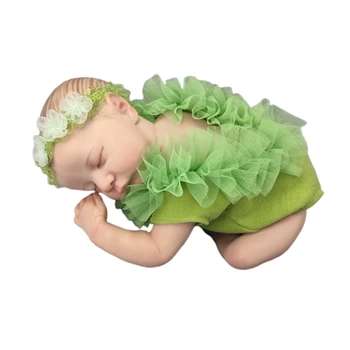 Naujagimio Mergina Fotografijos Komplektus Mielas Nėrinių Pynimas Sujungimas Bodysuit Rompers su Gėlių ekrano užsklandą Baby Nuotrauka Prop Kostiumas