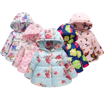 2021 Naujas Mados Gobtuvu Gėlių Paltai Mergaitėms Spausdinti Baby Girl Vilnos Švarkai Žiemos Tirštėti Šiltas Gėlių Dangomis, Viršutiniai drabužiai Vaikams