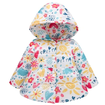 2021 Naujas Mados Gobtuvu Gėlių Paltai Mergaitėms Spausdinti Baby Girl Vilnos Švarkai Žiemos Tirštėti Šiltas Gėlių Dangomis, Viršutiniai drabužiai Vaikams Nuotrauka 2