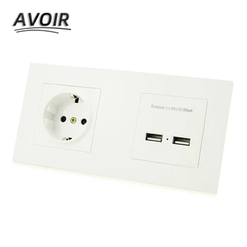 Avoir Dual USB Įkrovimo lizdas ES Standard Plug Dvivietis kištukinis Lizdas Maitinimo Lizdo Plastikinis Skydelis Elektros Lizdo