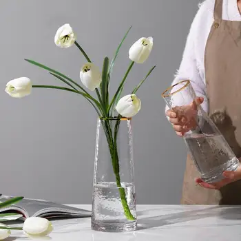 Nordic Light Prabangus Paauksuotas Kalti Stiklas, Skaidri Vaza Apdailos Gėlių Kompozicijų Kambarį Minkšta Apdaila Vaza