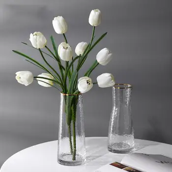Nordic Light Prabangus Paauksuotas Kalti Stiklas, Skaidri Vaza Apdailos Gėlių Kompozicijų Kambarį Minkšta Apdaila Vaza Nuotrauka 2