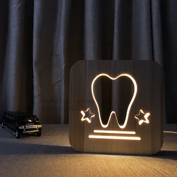 Kalėdos LED dantų Medienos Šviesos 3D Iliuzija danties modelis Luminaria Stalo Lempa Dovanos Vaikams, Kūdikio Gimtadienio Lova Žibintai Apdaila