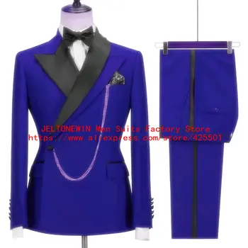 Vėliau Kailis Ziajać Dizaino Royal Blue Vyrų Kostiumas Dvigubo Breasted Švarkas Terno Slim Fit 2 Vnt Vestuvių Smokingas Užsakymą Jaunikis Prom Kostiumai