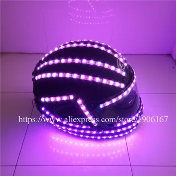 Naujausia RGB Led Auginimo Mirksi Šalmas spalvotu LED Šviesos Robotas Šalmas Helovinas Kalėdų vakarėlį Šokių Baras DJ galvos Apdangalai Nuotrauka 2