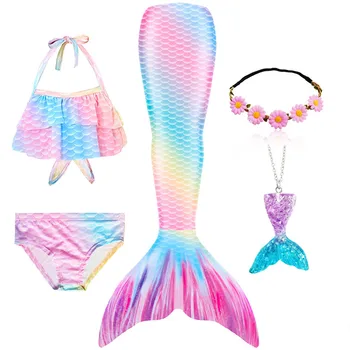 Vaikų Mergaičių Plaukimo Undinėlės Uodega Undinėlės Kostiumu Cosplay Vaikų Maudymosi Kostiumėlį Fantasy Beach Bikini Gali Pridėti Monofin Fin Helovinas Nuotrauka 2