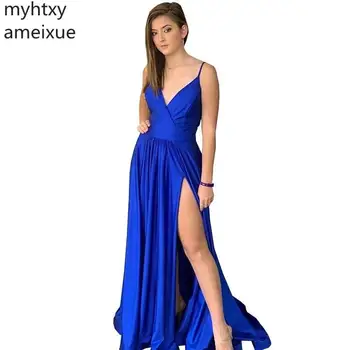 Blue Plus Size Vakaro Suknelė Suknelės Moterims Spagečiai Dirželiai Prom Šalis, Chalatai Giliai V-Kaklo, Rankovių-Line Chalatas De Soiree Nuotrauka 2