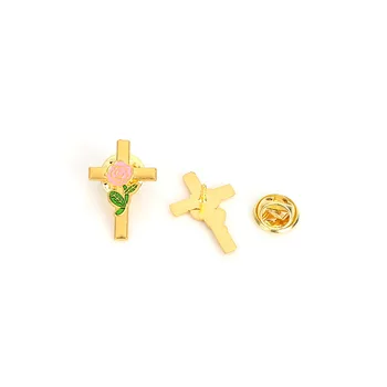 Naujas 2021 Jėzaus Kristaus kryžiaus rožių gėlių ženklelis pin metalo ženklelis vintage drabužių sagės papuošalai