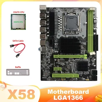 X58 Motininę LGA1366 Kompiuterio motininė Plokštė Palaiko DDR3 ECC Atminties Paramos RX Grafikos plokštė Su X5670 CPU+SATA Kabelis