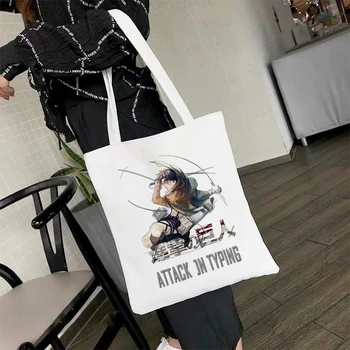 Japonų Anime Ataka Titan Pirkinių Krepšys Daugkartinio Naudojimo Moterų Mados Nešti Shopper Medvilnės Drobė Maišelis Dizainas Didelės Talpos Shoping Nuotrauka 2