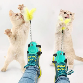 Naujas 1pc Naminių Kačių Žaislas Koja Pavasario Catcher Nustatyti Neskubant Kibinimas Plunksnų Lazdele Katės Priedai Interaktyvus Kačiukas Žaisti Juokingi Žaislai