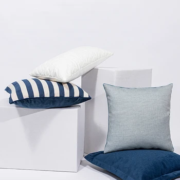 Šviesos prabanga vientisos spalvos mesti pagalvėlė padengti mėlyna balta thicked pagalvę padengti dryžuotas užvalkalas office automobilio dugno juosmens užvalkalas Nuotrauka 2