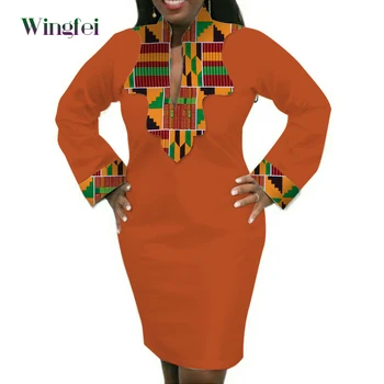 Mados Afrikos Moterų Boubou Kratinys Afrikos Suknelės Moterims ilgomis Rankovėmis Ponios Trumpas Seksualus Dashiki Suknelės WY2099 Nuotrauka 2