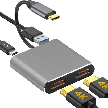 USB C Tipo Nešiojamas Docking Station Dual HDMI Dual Ekranas, USB 3.0 Hub Adapteris Dock for Macbook