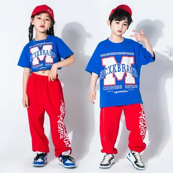 Vaikas Hip-Hop Drabužių Mėlyna Negabaritinių Marškinėliai Pasėlių Viršuje Tee Raudona Streetwear Jogger Prakaitas Pants Mergaitė Berniukas Kostiumas Drabužiai