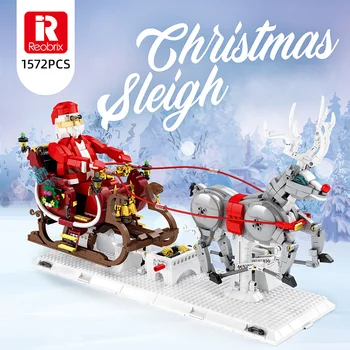 Reobrix 1573PCS Kalėdų Dovana Amatų Kalėdų Senelio Elnių Rogės Modeliai 