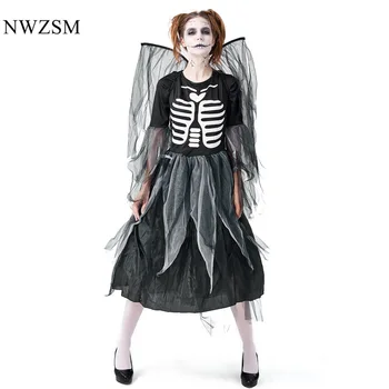 Helovinas šalis, karnavaliniai kostiumai suaugusiems zombie skeleto griaučiai spausdinti nukrito dark angel jumpsuit akių sijonas
