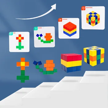 Custom vaikų kubo medinė dėlionė 3D erdvėje žaislai, mediniai pastato blokuoti kubą matematikos mokymo dėlionės Nuotrauka 2