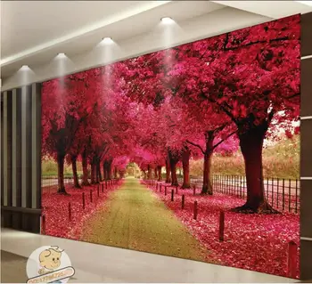 3d foto tapetai užsakymą freskos Europos minimalistinio raudonos klevų miško kelių kambaryje namų dekoro 3d sienų freskomis tapetai, sienų ir 3 d