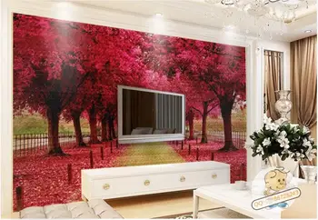 3d foto tapetai užsakymą freskos Europos minimalistinio raudonos klevų miško kelių kambaryje namų dekoro 3d sienų freskomis tapetai, sienų ir 3 d Nuotrauka 2