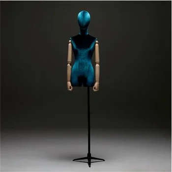 2023 Mėlyna Visą Moterų Manekenai Audinio Organas, Medienos Vertus Trikampio Pagrindo Suknelė Modelio Papuošalus Lankstus Moterys Gali Reguliuojamas Stovo C840 Nuotrauka 2