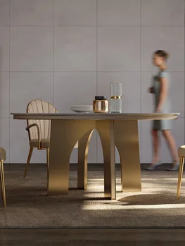 Modernios šviesos prabangūs aukštos klasės apvalus valgomojo stalas apvalaus stalo valgomasis stalas 6 žmonės itališko stiliaus ryškiai šiferis pietų stalo