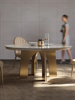 Modernios šviesos prabangūs aukštos klasės apvalus valgomojo stalas apvalaus stalo valgomasis stalas 6 žmonės itališko stiliaus ryškiai šiferis pietų stalo Nuotrauka 2