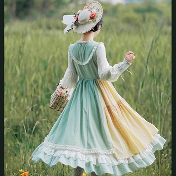 Princess arbatėlė saldus lolita dress senovinių nėrinių bowknot sielovados stiliaus suknelė švieži pledas susiuvimo ilga suknelė cosplay cos Nuotrauka 2