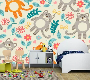 Custom papel de parede infantil, animaciją kačių gėlių freskos vaikams, kambaryje sofa-lova, gyvenamasis kambarys fone dekoratyvinės tapetų