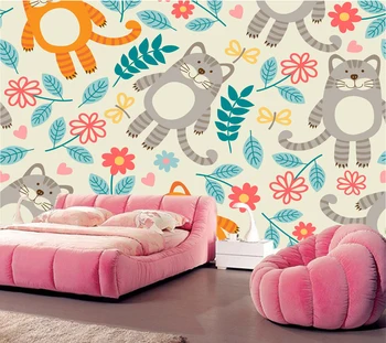 Custom papel de parede infantil, animaciją kačių gėlių freskos vaikams, kambaryje sofa-lova, gyvenamasis kambarys fone dekoratyvinės tapetų Nuotrauka 2
