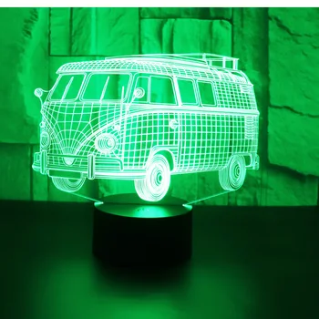 3D LED Nakties Šviesos Autobusų Automobilio su 7 Spalvų Šviesos Namų Puošybai Lempos Nuostabi Vizualizacijos Optinė Iliuzija Nuostabus