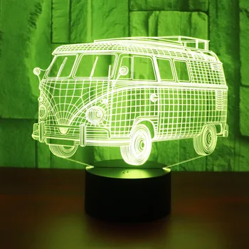 3D LED Nakties Šviesos Autobusų Automobilio su 7 Spalvų Šviesos Namų Puošybai Lempos Nuostabi Vizualizacijos Optinė Iliuzija Nuostabus Nuotrauka 2
