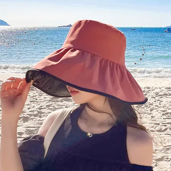 Vasarą Moterys Sunhat Sulankstomas Atsitiktinis Kibirą galvos Apdangalai Lauko Saulės Anti-UV Pajūrio Paplūdimio Mados Žvejys Plačios Skrybėlės Kraštų Bžūp Nuotrauka 2