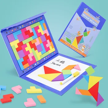 Magnetinės Medinės rusijos Puzzle Dėlionės Tangram už Vaikas 2 In 1 Vaikus 3D Puzzle Vaikas Švietimo Žaislai, 4-12y Mokymosi Žaislas