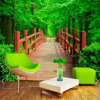 Pritaikyti 3d foto tapetai gamtos Parkas medinis tiltas, sodo kraštovaizdžio foną gyvenimo kambario, miegamasis namų dekoro