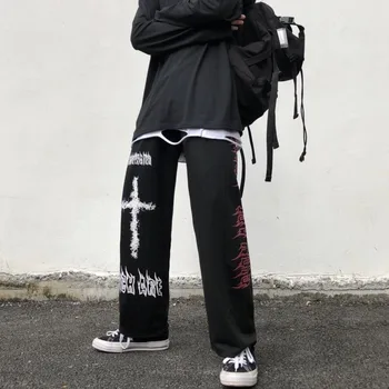 Punk Hipių Pločio Kojų Kelnės Moterims Gotikos Harajuku Korėjos Streetwear Grafiti Anime Laisvas Kelnes Goth Kelnės Mados 2021