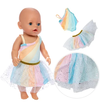 2019New Vaivorykštė atsitiktinis suknelė Lėlės Drabužiai Tinka 43cm baby Lėlės drabužiai atgimsta Lėlės Priedai Nuotrauka 2